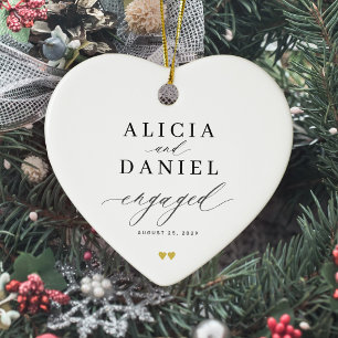 First Christmas engaged engagement keepsake heart Ceramic Ornament