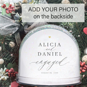First Christmas engaged engagement photo keepsake Snow Globe