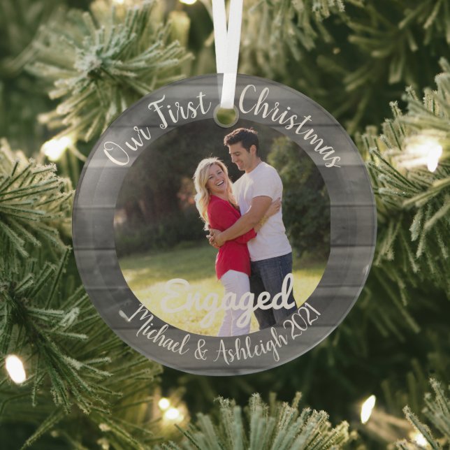 First Christmas Engaged Glass Ornament (Insitu)