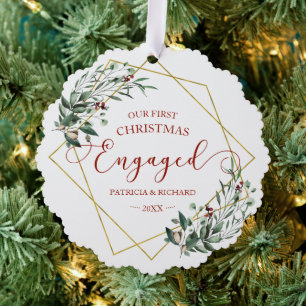 First Christmas Engaged Greenery Card