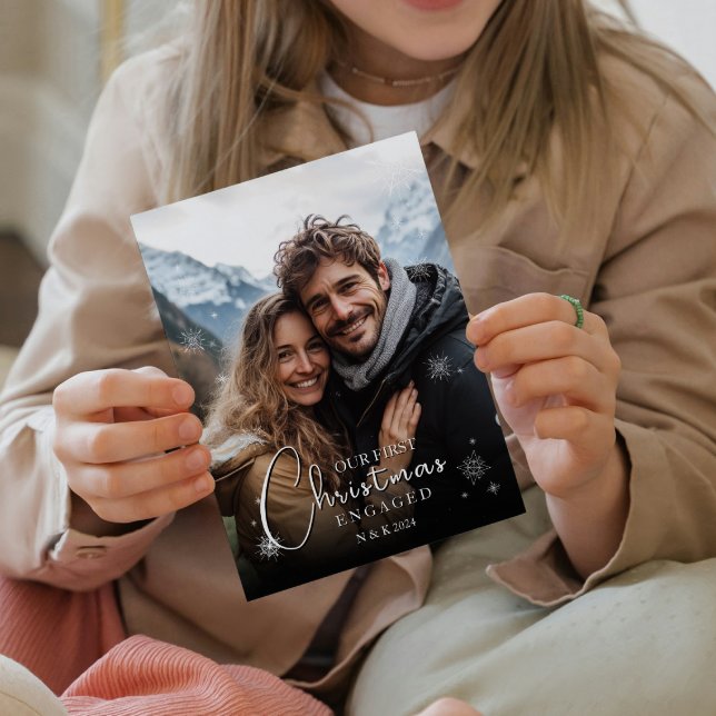 First Christmas Engaged Happy Couple Photo Holiday Card (Creator Uploaded)
