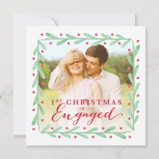 First Christmas Engaged Holiday Engagement Photo Invitation (Front)