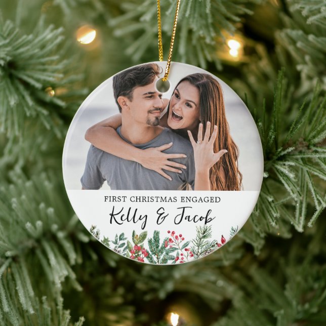 First Christmas Engaged Keepsake Gift Bauble Ceramic Ornament (Tree)