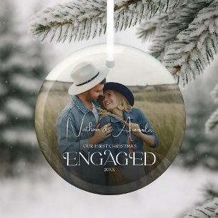 First Christmas Engaged Keepsake Glass Ornament