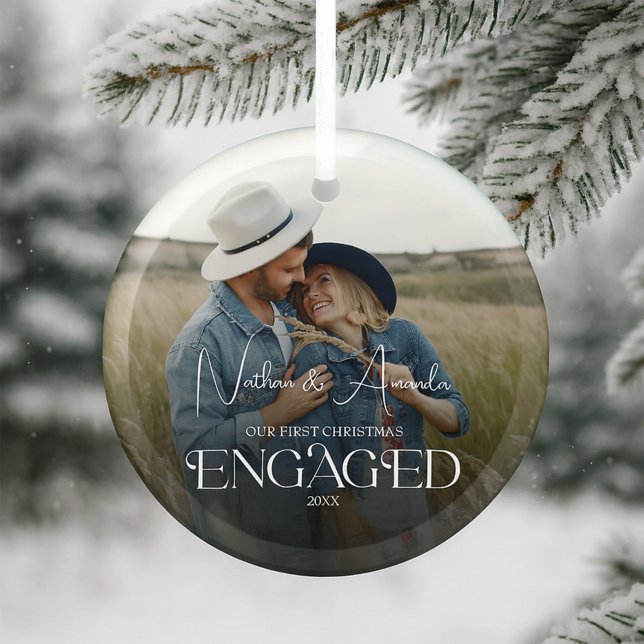 First Christmas Engaged Keepsake Glass Ornament (Creator Uploaded)