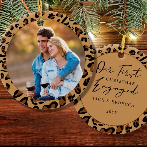  First Christmas Engaged Leopard Print Photo Ceramic Ornament