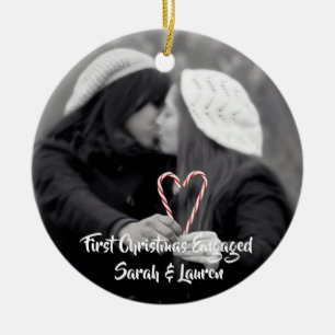 First Christmas Engaged Lesbian Couple Ceramic Ornament