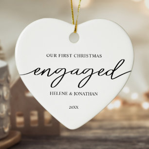 First Christmas Engaged Minimal Elegant Holiday Ceramic Ornament