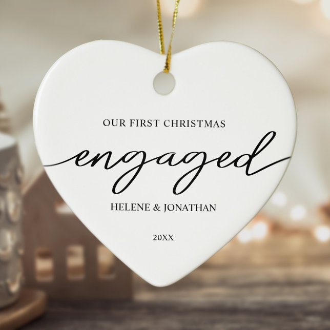 First Christmas Engaged Minimal Elegant Holiday Ceramic Ornament (First Christmas Engaged Minimal Elegant Holiday Ceramic Ornament)