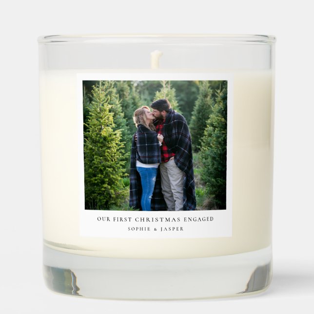 First Christmas Engaged | Minimal Engagement Photo Scented Candle (Front)