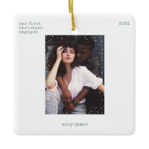 First Christmas Engaged | Minimal Typewriter Photo Ceramic Ornament