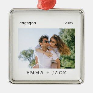 First Christmas Engaged Modern Minimalist Photo Metal Ornament