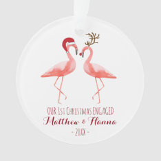 First Christmas Engaged Or Married Funny Flamingos Ornament at Zazzle
