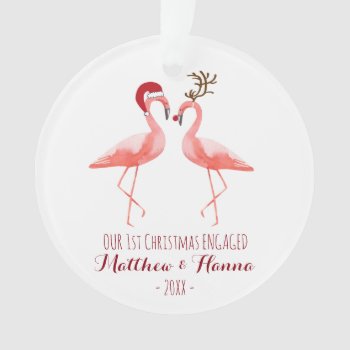 First Christmas Engaged Or Married Funny Flamingos Ornament by DesignbyRedline at Zazzle