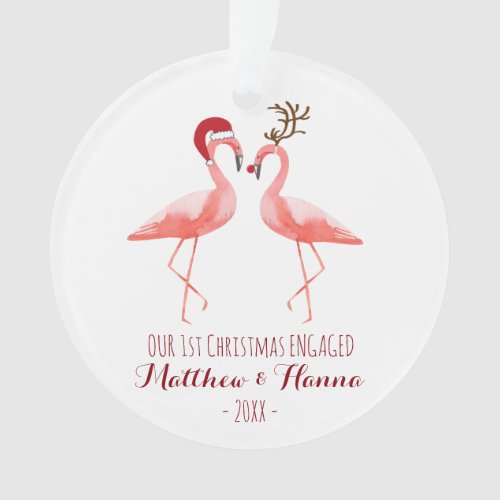 First Christmas engaged or married funny flamingos Ornament