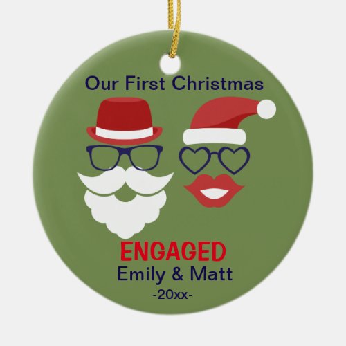 First Christmas engaged ornament _ mustache lips