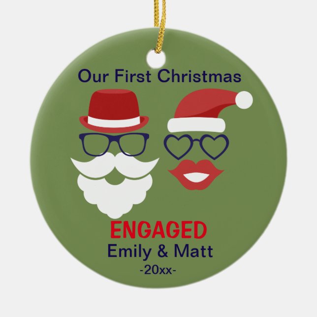 First Christmas engaged ornament - mustache lips (Front)