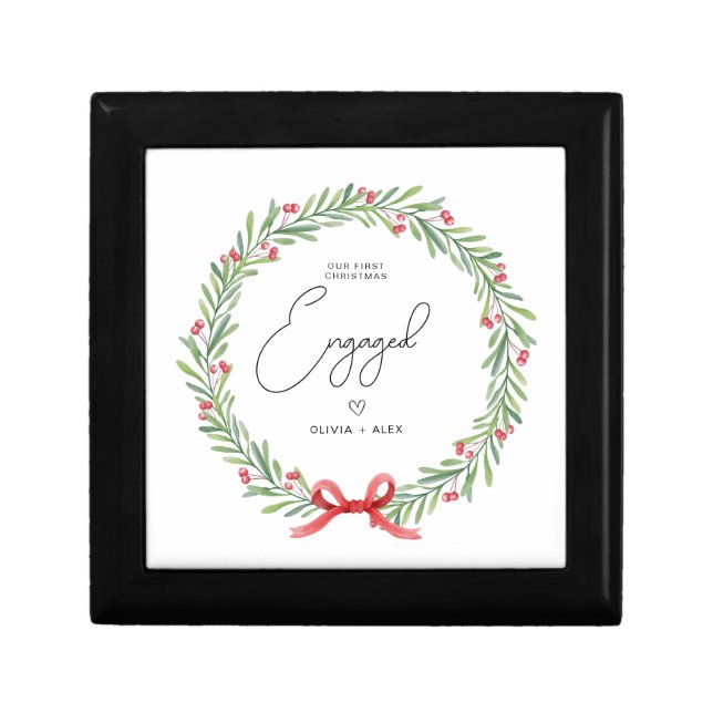 First Christmas Engaged Personalised Christmas gif Gift Box (Front)