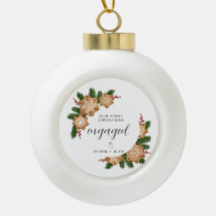 First Christmas Engaged Personalised Couple Gift  Ceramic Ball Christmas Ornament