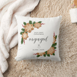 First Christmas Engaged Personalised Couple Gift Throw Pillow