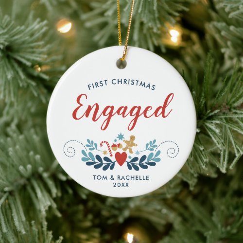 First Christmas Engaged Personalized Classic Xmas Ceramic Ornament