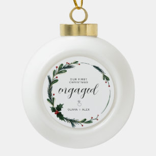 First Christmas Engaged Personalized Couple Gift  Ceramic Ball Christmas Ornament