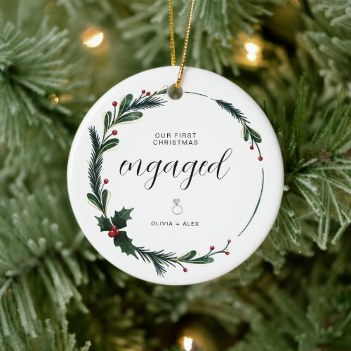 First Christmas Engaged Personalized Couple Gift  Ceramic Ornament