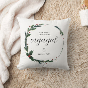 First Christmas Engaged Personalized Couple Gift Throw Pillow