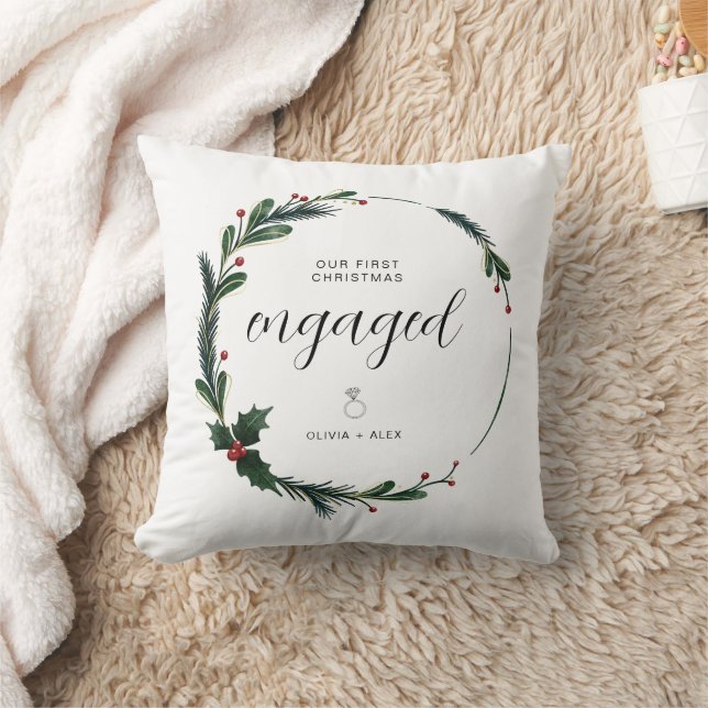 First Christmas Engaged Personalized Couple Gift  Throw Pillow (Blanket)
