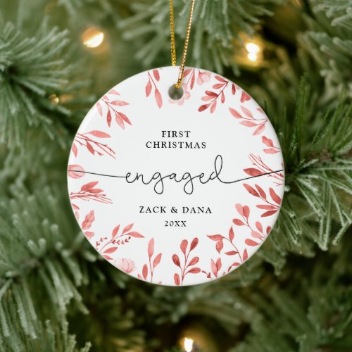 First Christmas Engaged Personalized Fall Leaves Ceramic Ornament
