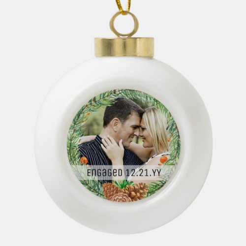 First Christmas ENGAGED PHOTO Bauble Tree Decor Ceramic Ball Christmas Ornament