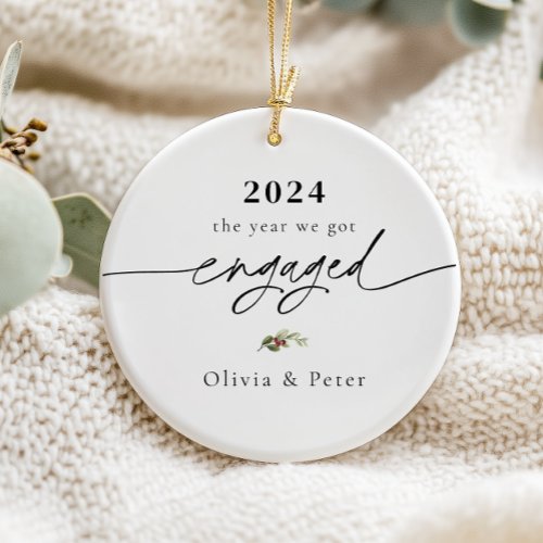 First Christmas Engaged Photo  Ceramic Ornament