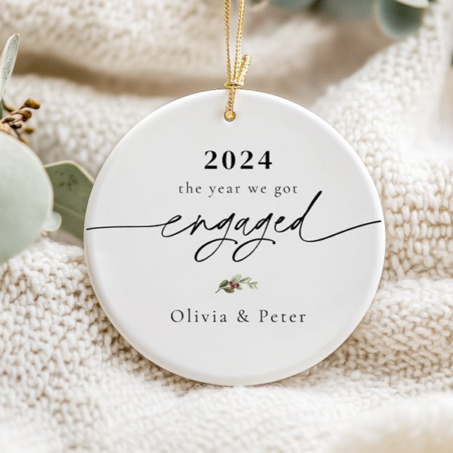 First Christmas Engaged Photo  Ceramic Ornament (Creator Uploaded)