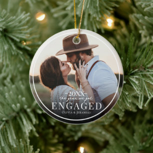 First Christmas Engaged Photo Ceramic Ornament