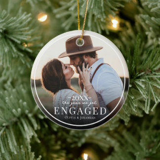 First Christmas Engaged Photo Ceramic Ornament
