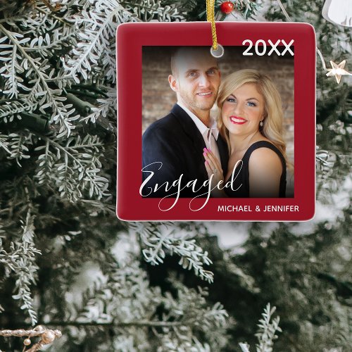 First Christmas Engaged | Photo Christmas Tree Ceramic Ornament