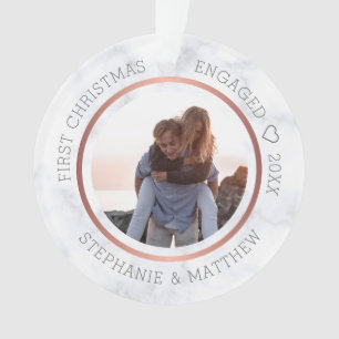 First Christmas Engaged Photo Elegant Marble Ornament