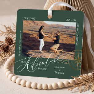 First Christmas Engaged Photo Engagement Keepsake Metal Ornament