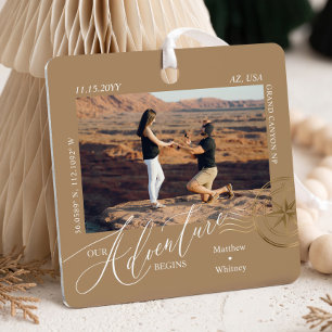 First Christmas Engaged Photo Engagement Keepsake Metal Ornament