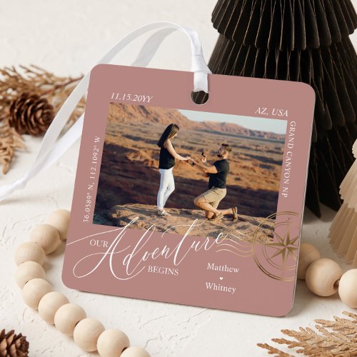 First Christmas Engaged Photo Engagement Keepsake Metal Ornament