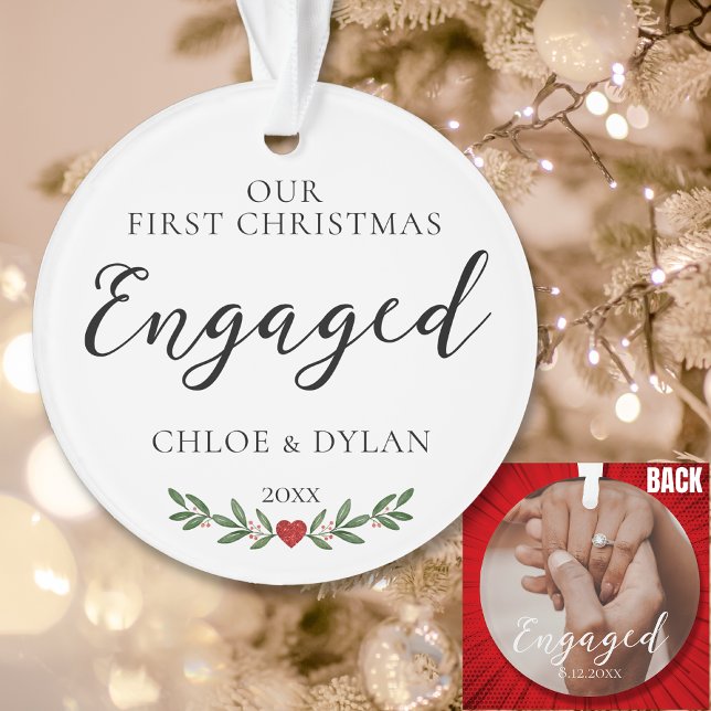First Christmas Engaged Photo Keepsake Acrylic Ornament (Creator Uploaded)