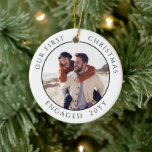 First Christmas Engaged Photo Keepsake Ceramic Ornament<br><div class="desc">Customize this ornament with the year the couple was engaged for a personalized addition to your tree.</div>