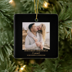 First Christmas Engaged Photo Name Ornament