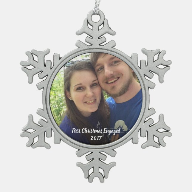 First Christmas engaged photo ornament (Front)