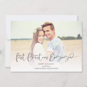 First Christmas Engaged Photo Overlay Names Year  Holiday Card