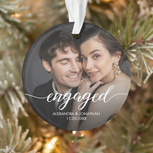 First Christmas engaged Photo Overlay Ornament