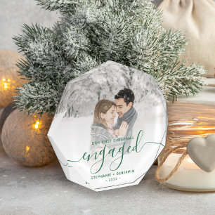 First Christmas Engaged Photo Pine Green Script Block