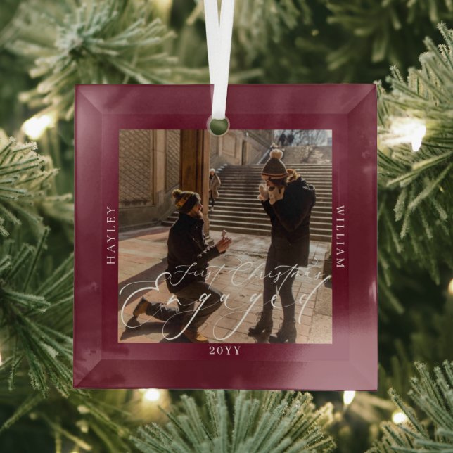 First Christmas Engaged Photo Port Wine Glass Ornament (Insitu)