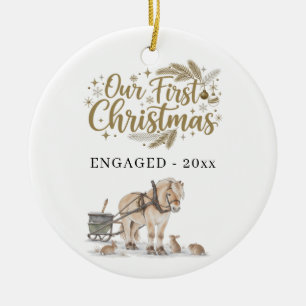 First Christmas Engaged Photo Winter Horse Ceramic Ornament