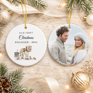 First Christmas Engaged Photo Winter Horse Ceramic Ornament